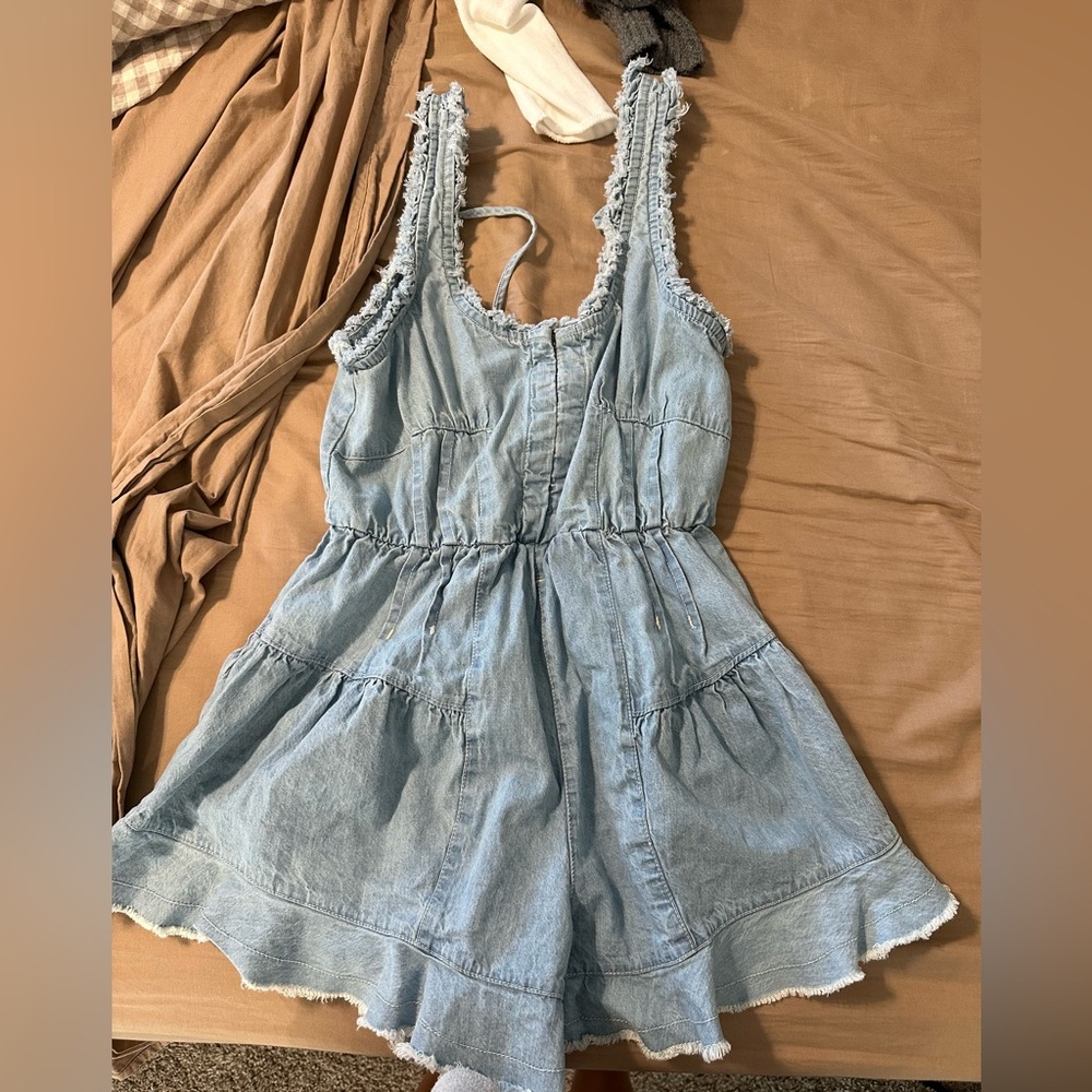 Free People Light Blue Denim Sleeveless Romper